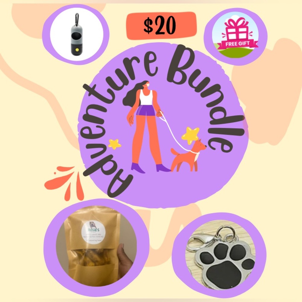 Adventure Bundle Essentials, poop bag dispenser flashlight dog treats key chain